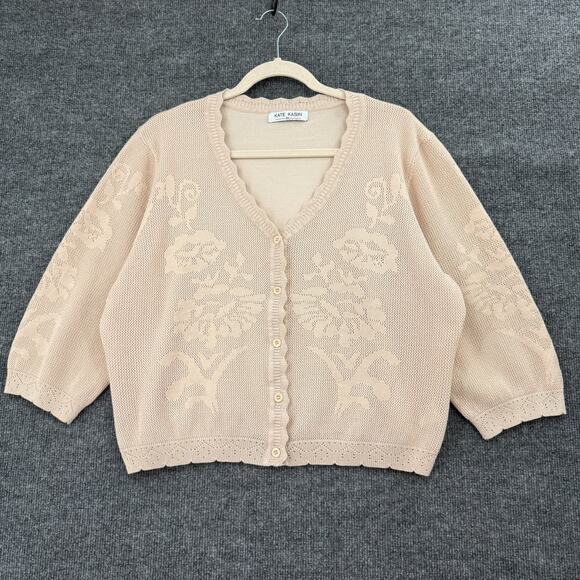 Kate Kasin Sweaters - Kate Kasin Womens Cropped Floral Knit Cardigan Sweater Size 2XL Cottage Feminine